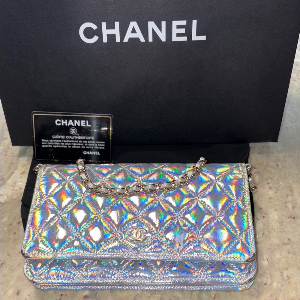 Chanel Goatskin Iridescent Holographic Wallet on Chain